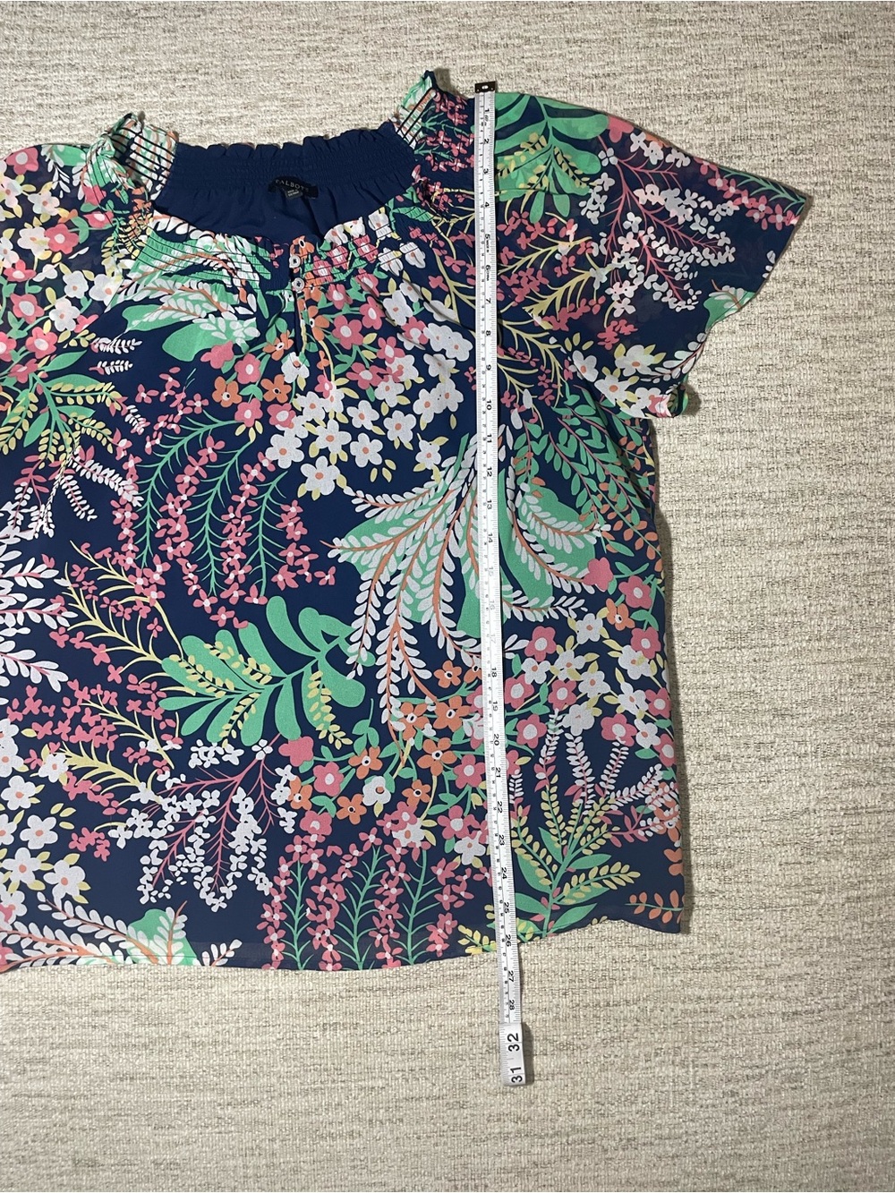 Talbots Navy Floral Short Sleeve Top Large - Picture 8 of 10